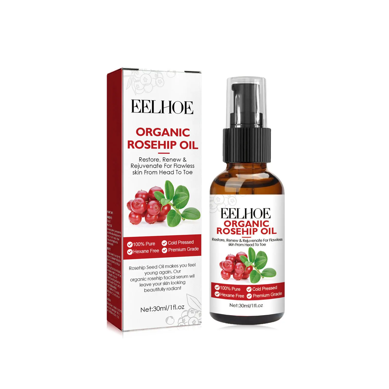 Face Oil Rosehip - 30ml Rozenbottelolie Gezichtsserum Hydraterende en Vervagende